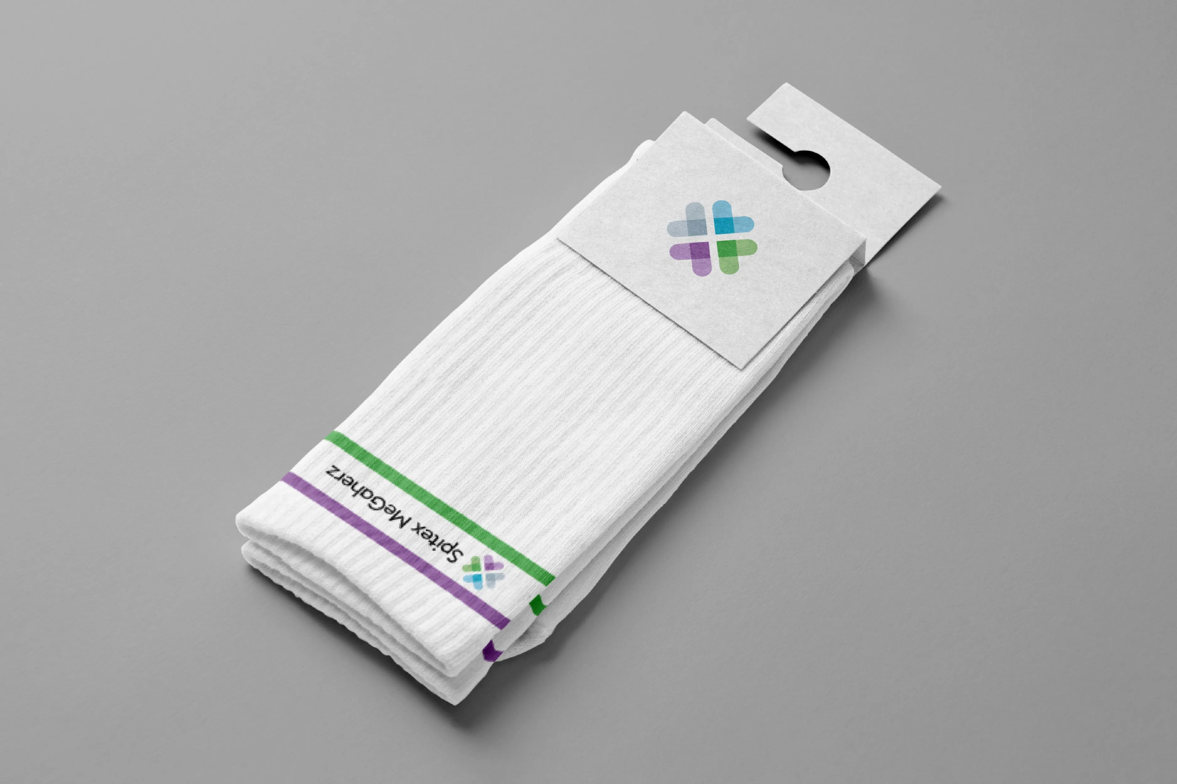 Spitex MeGaherz branded sock pack with purple and green colour rail
